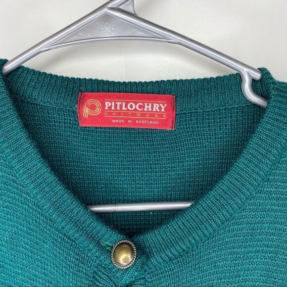 Vintage Pitlochry Scotland knit green long cardigan S duster wool blend luxe - Picture 3 of 7